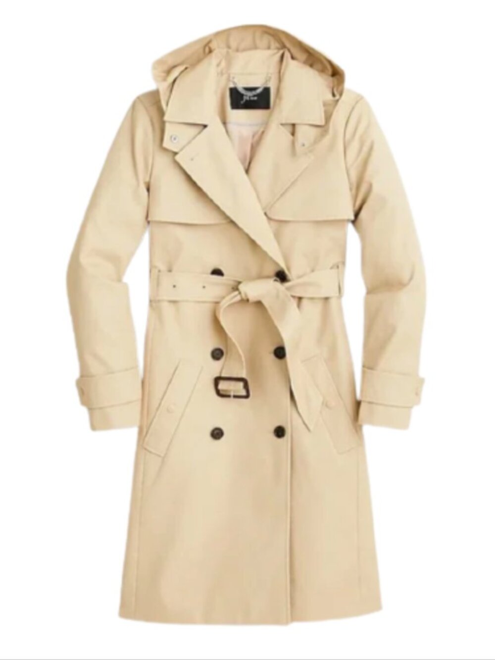 NWT JCREW NEW Icon Trench Coat Womens 10 Tan Khaki Hooded Belt Jacket BF456 NEW